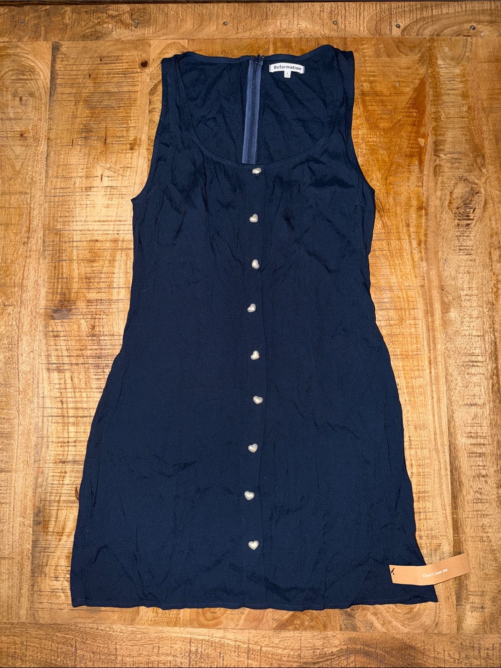 Reformation Navy Blue Mini Dress with Heart Buttons